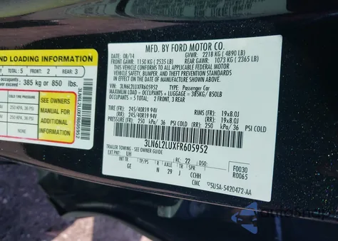 2015 Lincoln Mkz Hybrid из США, поврежденный, VIN 3LN6L2LUXFR605952